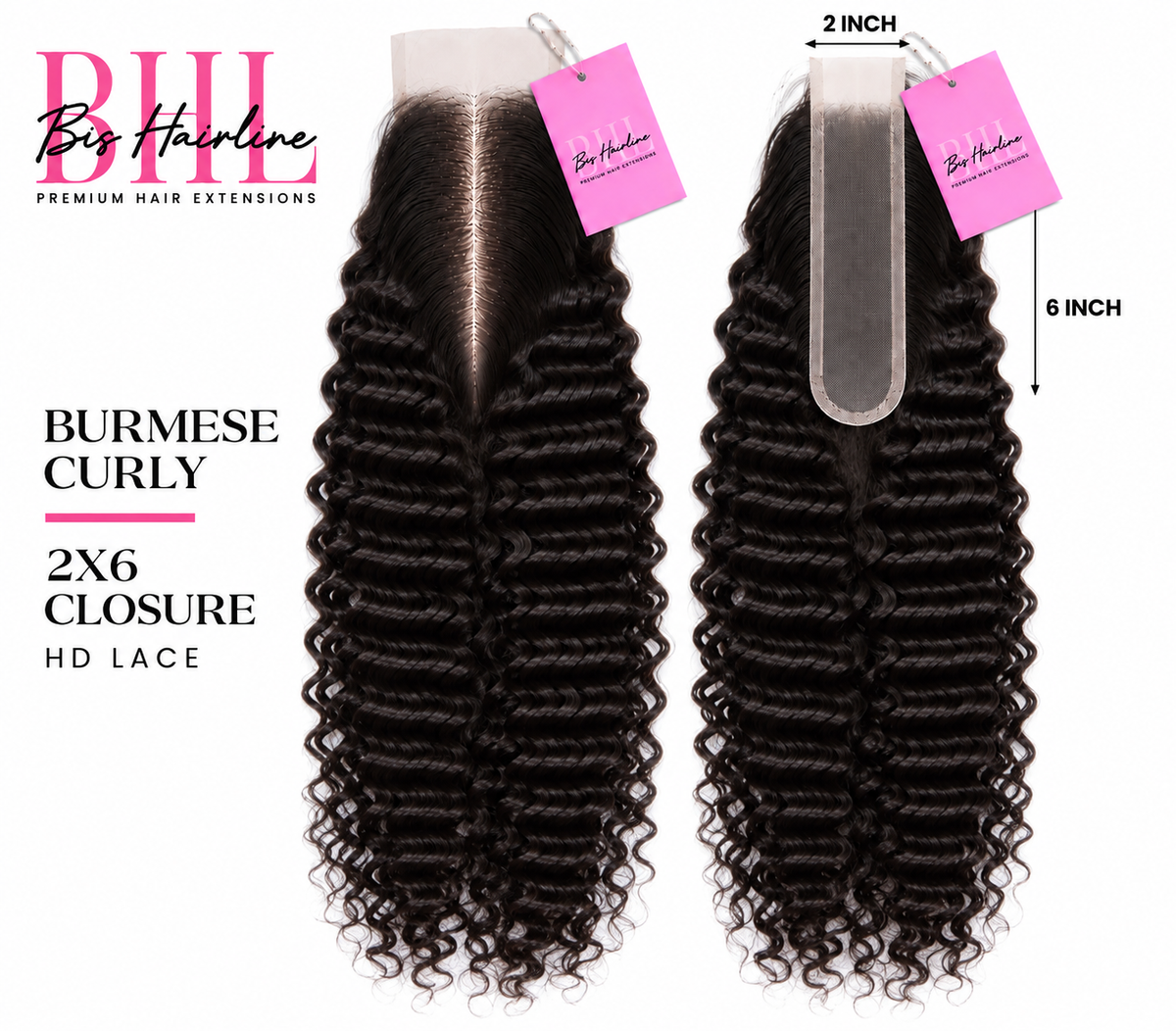 Burmese curly HD lace closure 2x6, Bis Hairline