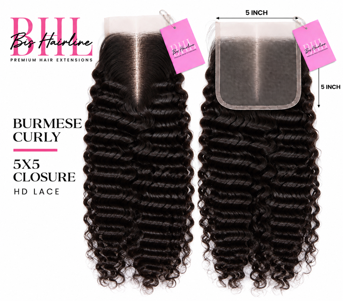 Burmese curly HD lace closure 5x5, Bis Hairline