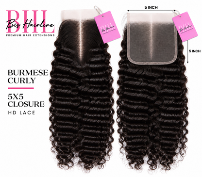 Burmese curly HD lace closure 5x5, Bis Hairline