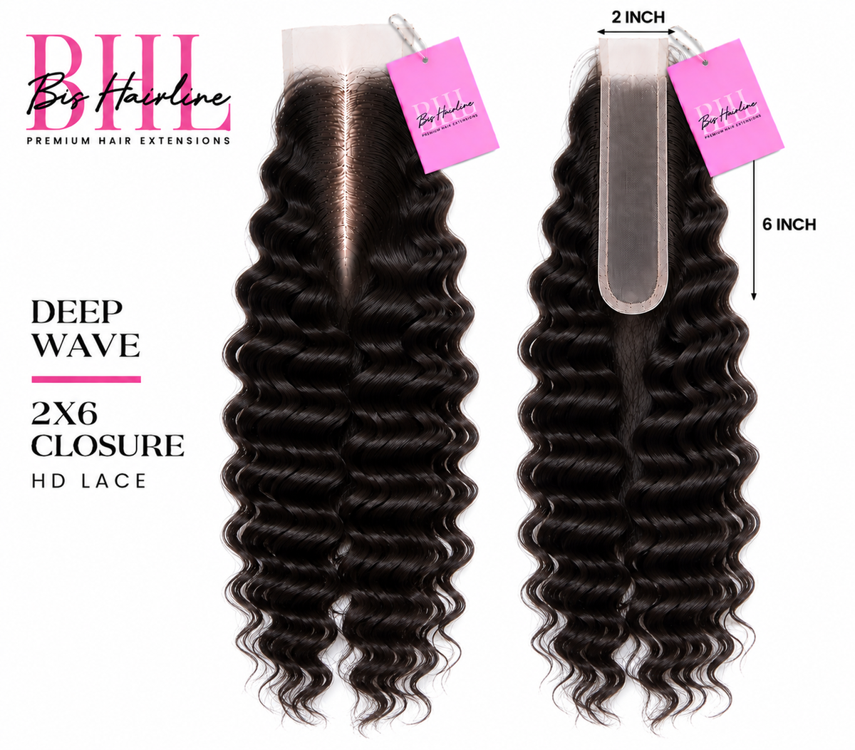 Deep wave HD lace closure 2x6, Bis Hairline
