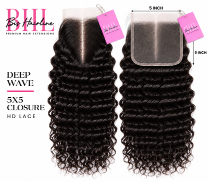 Deep wave HD lace closure 5x5, Bis Hairline