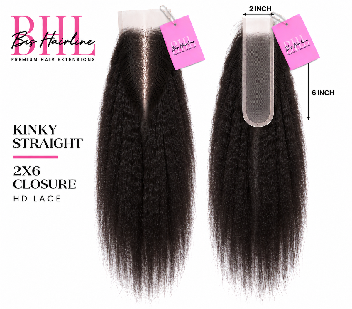Kinky straight HD lace closure 2x6, Bis Hairline