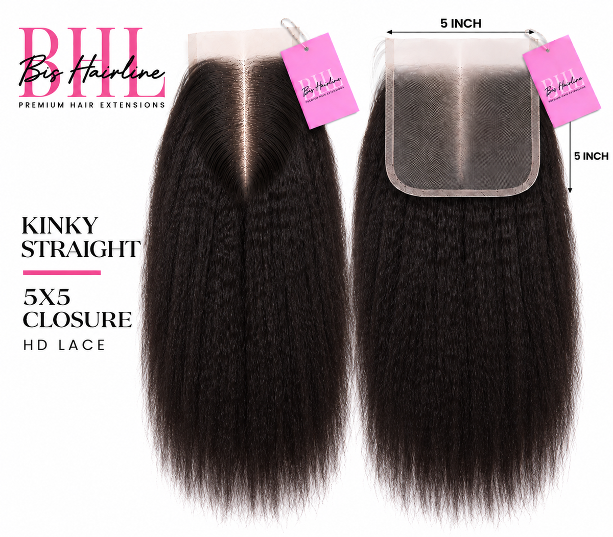 Kinky straight HD lace closure 5x5, Bis Hairline