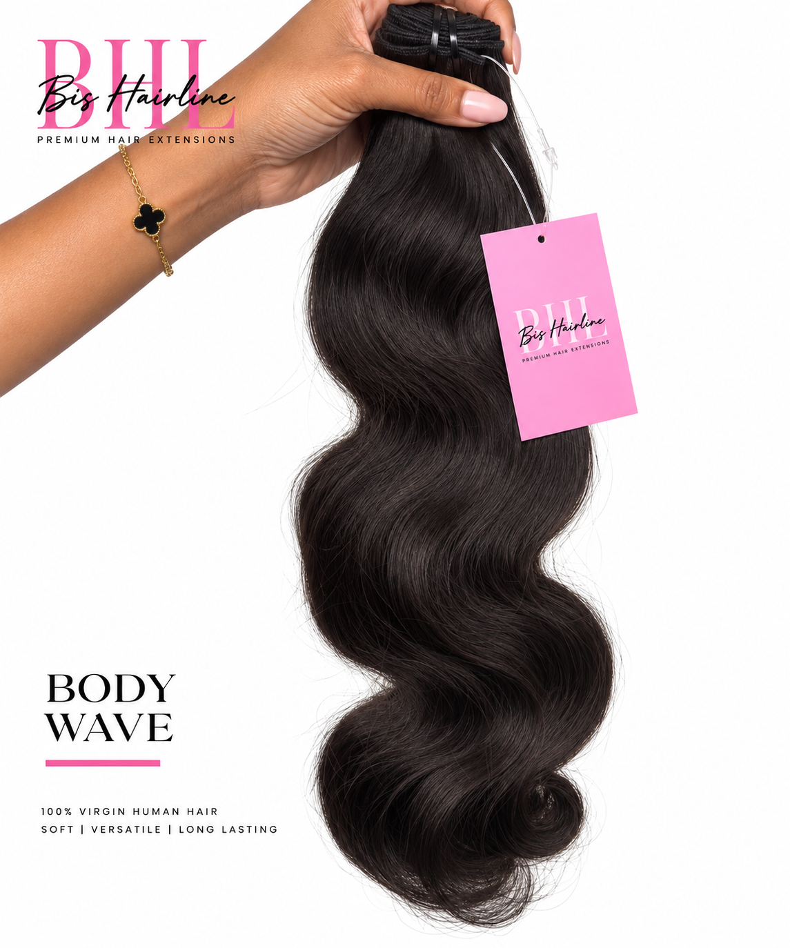 Body wave virgin hair bundle held in hand, Bis Hairline